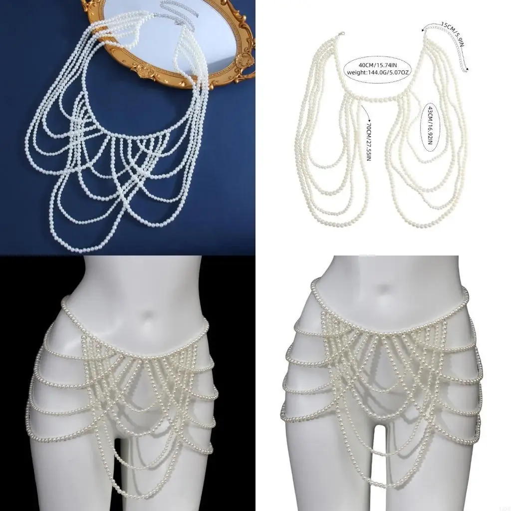 Y3NE Adjustable Resin Faux Pearls Shoulder Chain Body Chain for Women’s Fashion Event
