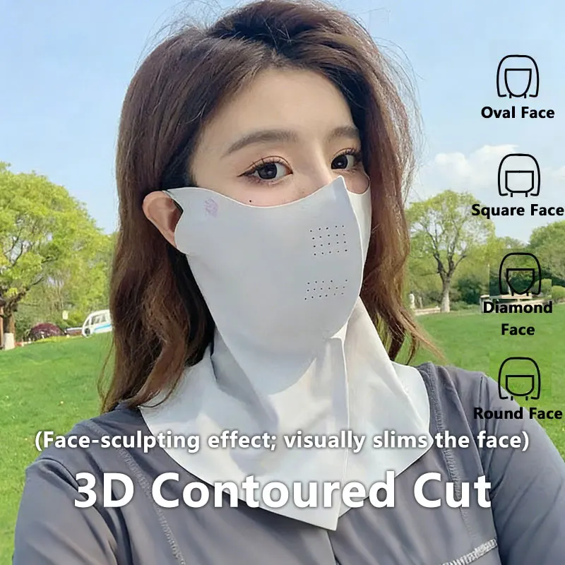 Pañuelo de Verano para Mujer con Protección UV, Mascarilla Facial de Seda Fría, Cubre Cuello y Rostro para Deportes al Aire Libre, Ciclismo, Protección Solar y Antipolvo