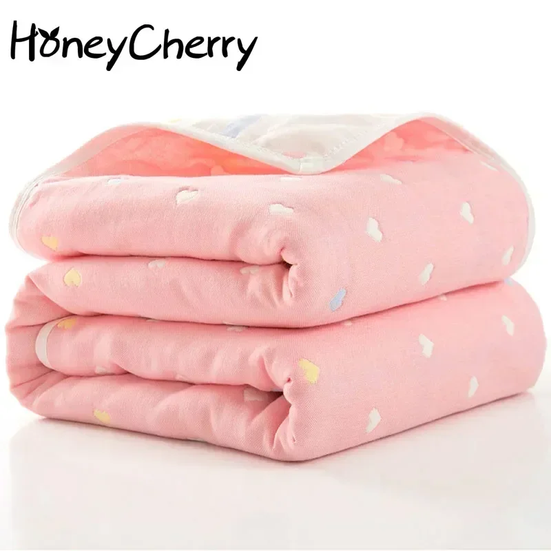 HoneyCherry Summer Baby Thin Quilt Newborn Comforter Baby Six-layer Gauze Bath Towel For Children Baby Blankets(size 80*80)