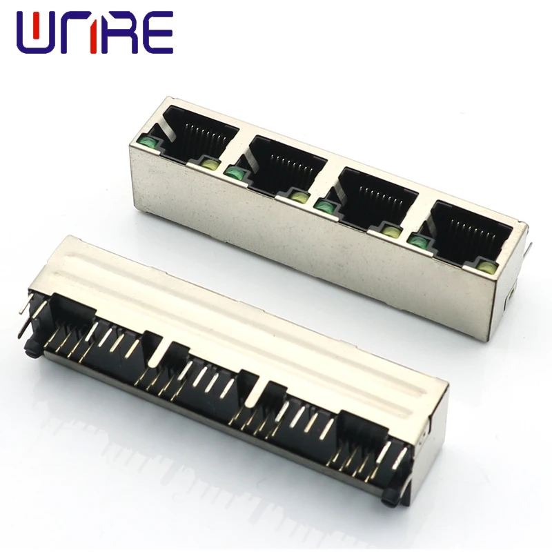 RJ45-56-1X4 With Light And Shell Without Spring Left Yellow Right Green 8P8C Network Socket Connector Interface