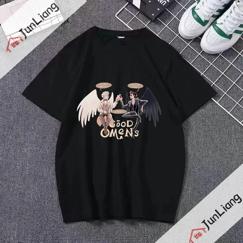 New Minimal Good Omens The TV Show Graphic Tee  Goodomens Michael Sheen David Tennant Angel Devil Crowley