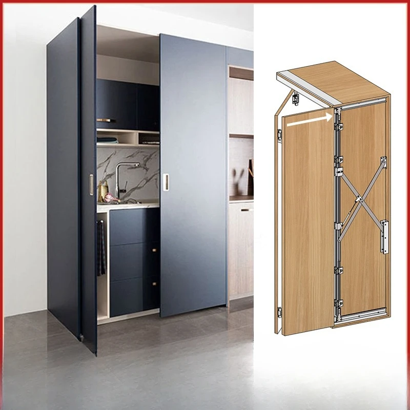 Cabinet hidden folding revolving door track double door four door telescopic side mounted inverted insertion butterfly door