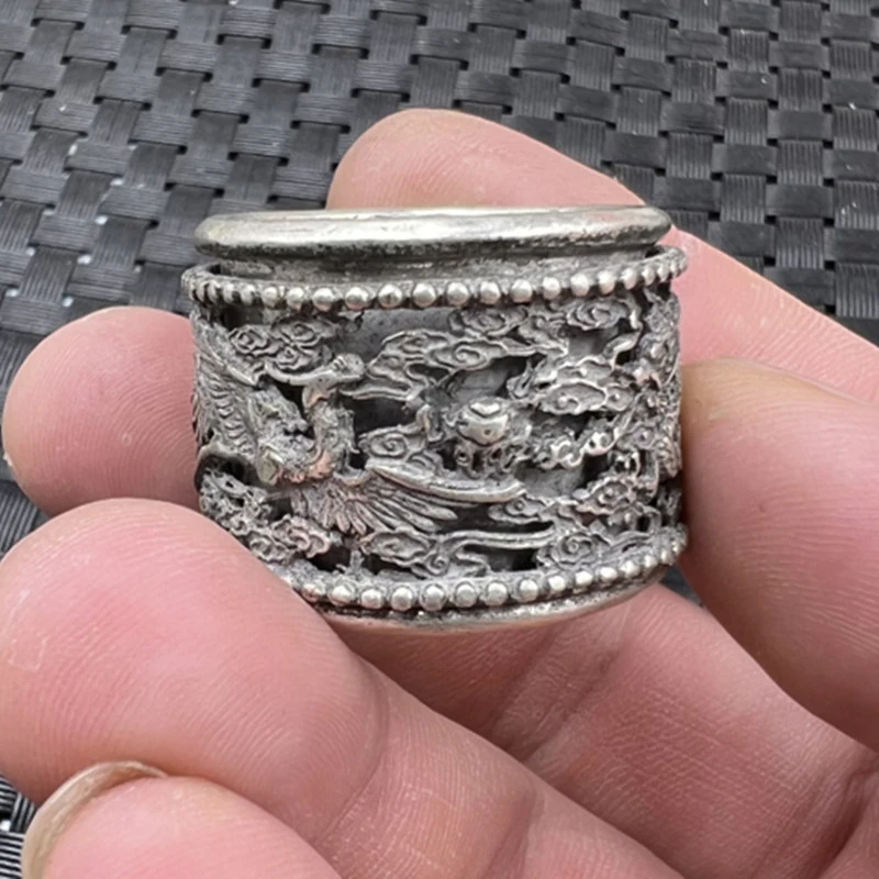 Tibetan And Auspicious , Large Alloy With Silver Detailing, Widened Ring, Hand Jewelry