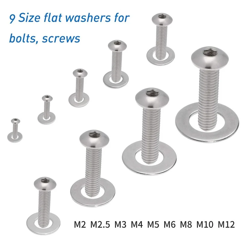 Electrapick 684Pcs Platte Ringen Rvs Ronde Reparatie Washer Assortiment Platte En Lock Pakking Kit 9 Maten M2-M12