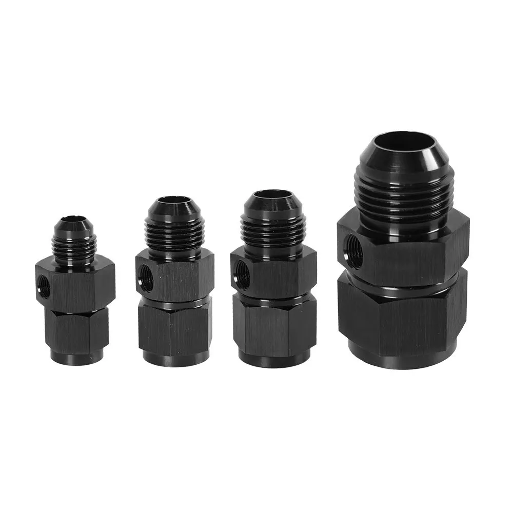 6 AN Male to 6AN Female Fuel Pressure Gauge Take Off Fitting Adapter with 1/8 NPT Side Port Aluminum Black
