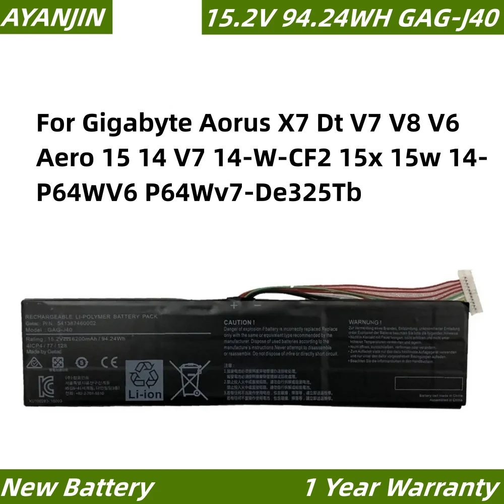 

GAG-J40 15.2V 94.24WH Laptop Battery for Gigabyte Aorus X7 Dt V7 V8 V6 Aero 15 14 V7 14-W-CF2 15x 15w 14-P64WV6 P64Wv7-De325Tb