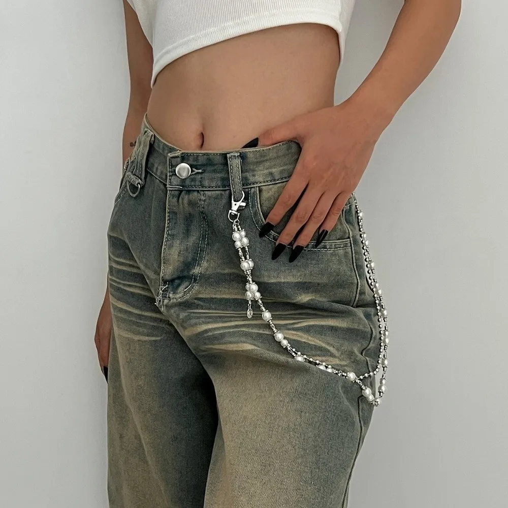 

Fashion Imitation Pearl Pants Chain Punk Gift Bead Jeans Waist Chain Metal Hip Hop Waist keychain