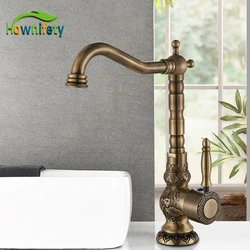 Antique Brass or ORB Basin Sink Faucet Hot Cold Mixer Crane Tap Single Handle Deck Mount Bathroom Brass Rotation Faucets