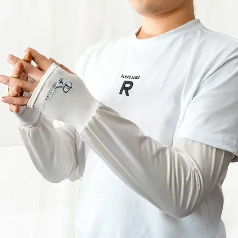 Loose Ice Sleeves with Letters Men's Women's Sun Protection Elastic Driving Gloves Outdoor UV Protection Arm Sleeves Comfortable