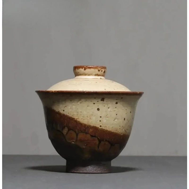 

155ml Retro Coarse Pottery Kiln Gaiwan Japanese Kung Fu Tea Bowl Hand Made Ceramic Tea Tureen Tea Ceremony Drinkware Decorations