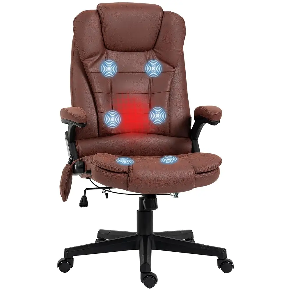 6 Point Vibrating Massage Office Chair With Heat, Microfiber High Ba Executive Office Chair With Reclining Backrest, Padded