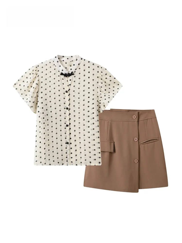 

Cara CLUB plus Size Polka Dot Summer Outfit Women's Short Sleeve Shirt And Short Skirt Set Fashionable And Cute for Plump Sis...