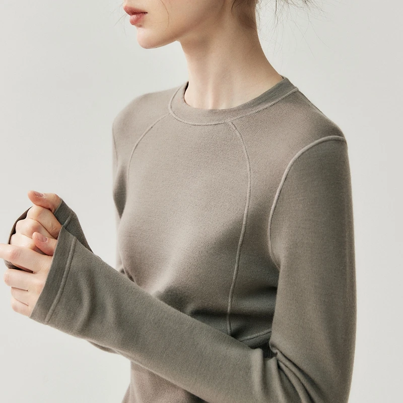 

Women Wool Slim Sweater Pullover O-neck Basic Fine Wool Autumn Winter Grace 100% Pure Wool Knitwear Soft High-end Threaded Tops