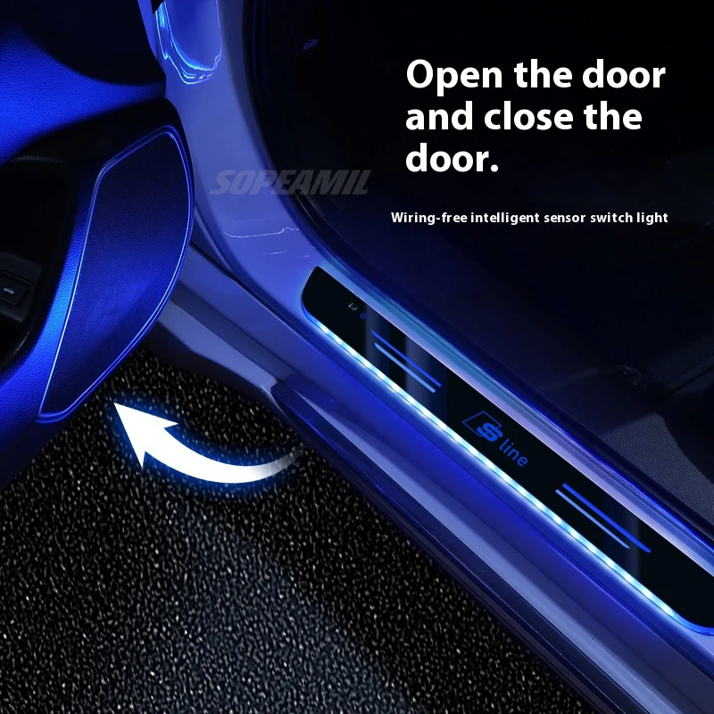 For Audi Sline A3 A4 A5 A6 A7 A8 Q3 Q5 Q7 Q8 RS3 RS4 S3 S4 LED Car Door Threshold Welcome Pedal Light Multicolor Atmosphere lamp