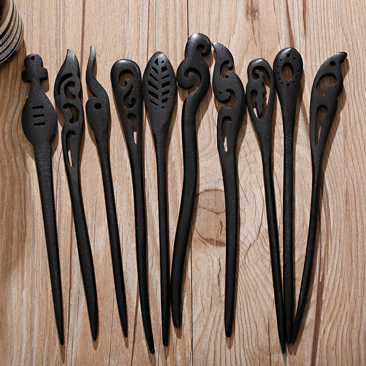 Natural Black Ebony Wooden Hairpin Women Girls Chopstick Shaped Hair Clips Pins Vintage Chinese Fashion Hair Jewelry Accessories