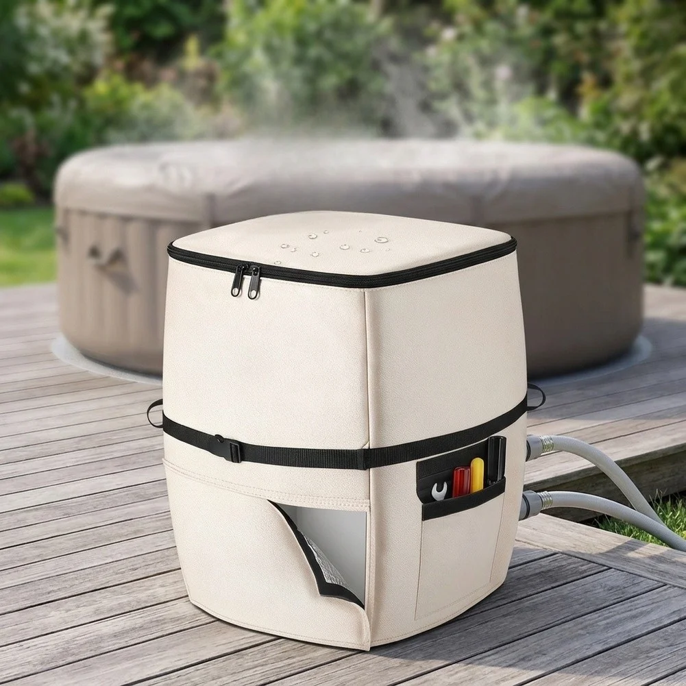 Aluminum Foil Insulated Spa Pump Cover Waterproof 420D 600D Oxford Material with Built In Storage Pocket 43x38x54cm