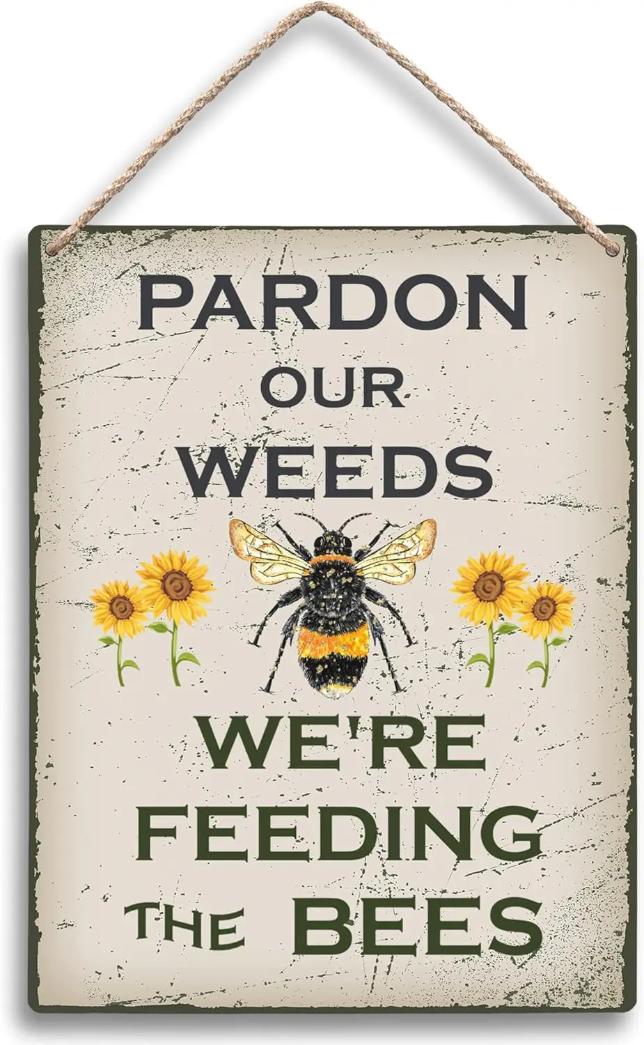 1p,FUGWN Pardon Our Weeds Were Feeding the Bees Hanging Wooden Signs 8x10, Garden Signs, Bee Decor, Garden Decor for Outside, Ga