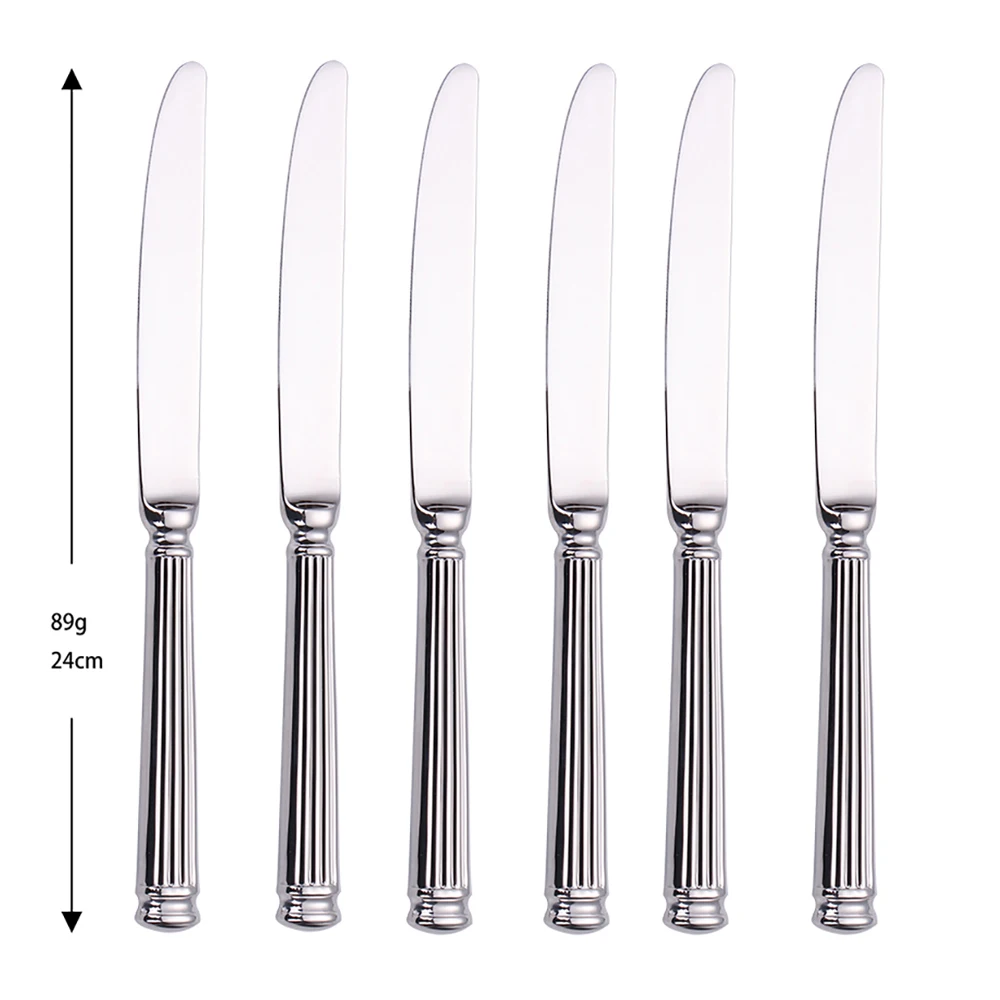 6Pcs Sliver Cutlery Stainless Steel Western Tableware Vintage Elegant Dinner Set Roman Handle Knife Spoon Fork Kitchen Utensils