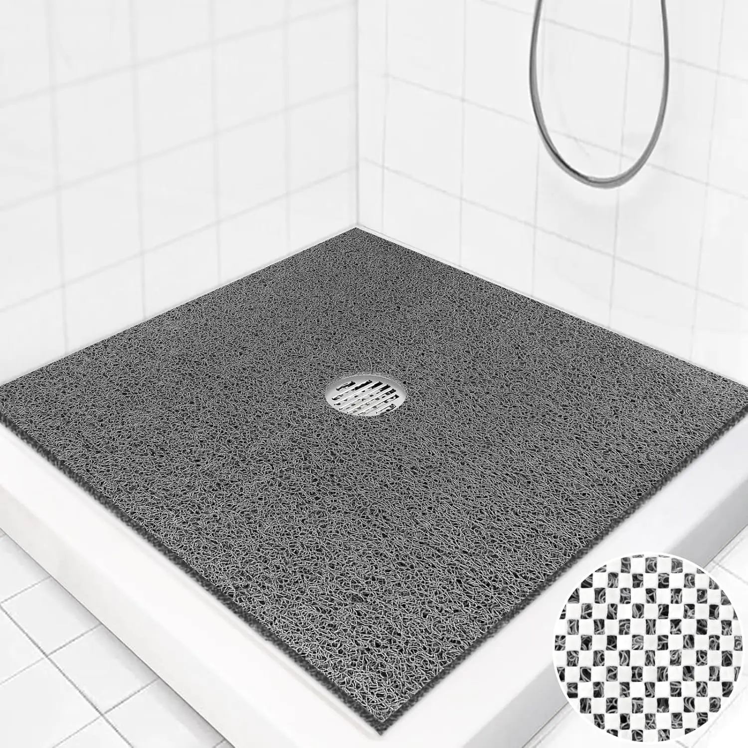 

Extra Large Non-Slip Shower Mat, 36x36 Inch with Drain Hole, Loofah Surface for Bathroom Safety
