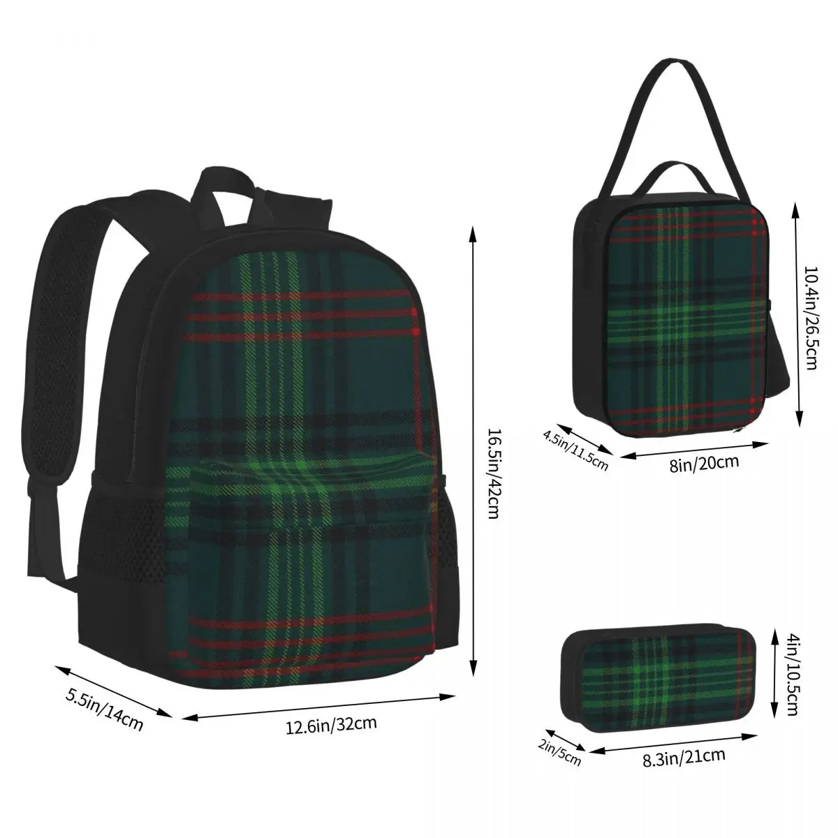 Outlander Leather And Tartan Scottish Art Backpacks Students Bookbag School Bags Kids Rucksack Lunch Bag Pen Bag Three-Piece Set