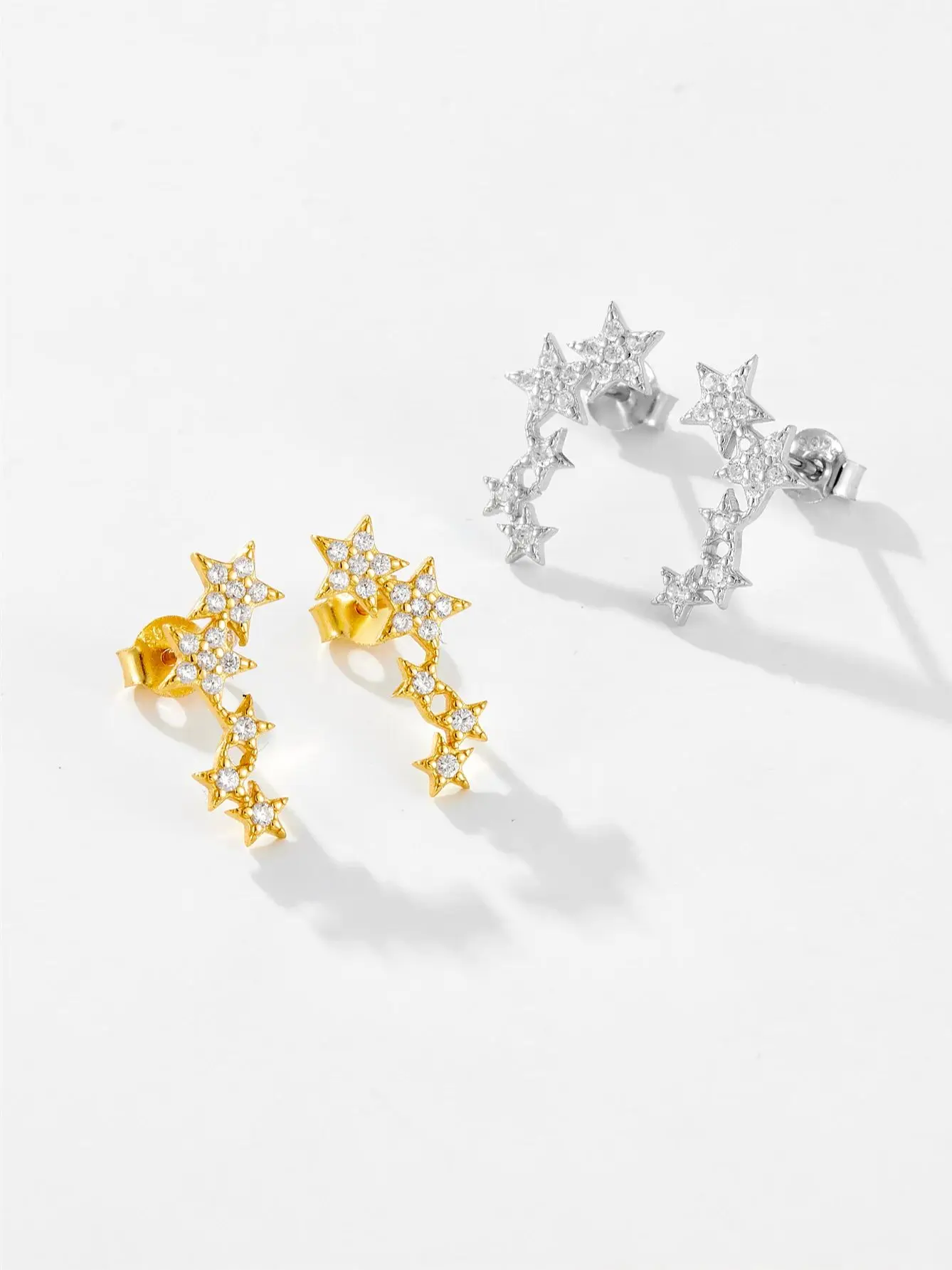 ANDYWEN 925 Sterling Silver Fine Star Long Stud Earring Clear Zircon CZ Fashion Fine Jewelry Line Star Crystal Jewelry — zdjęcie 2