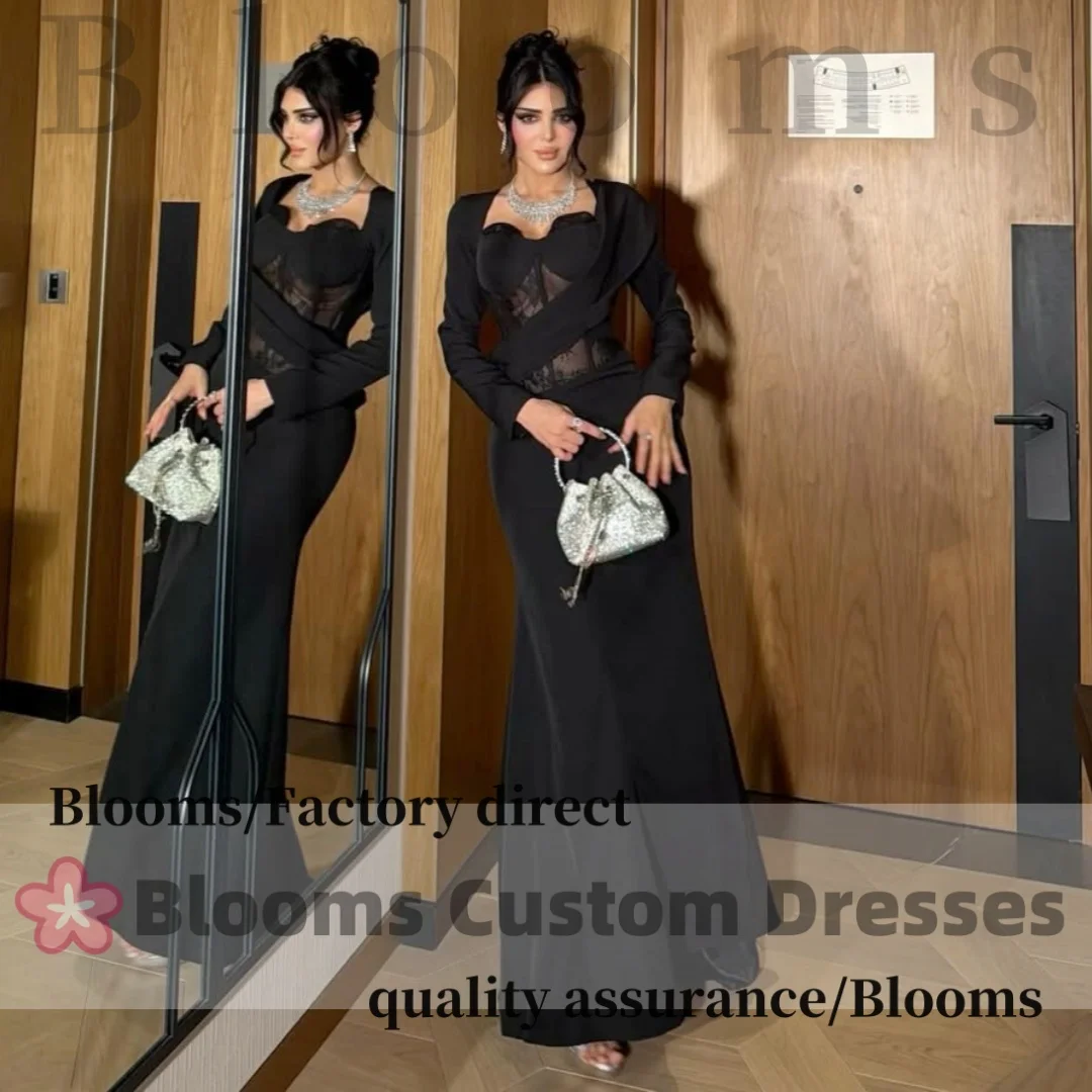Customized Black Lace Sheer Formal Evening Dresses Prom Gown Long Sleeve Mermaid Silhouette Elegant Party Dresses 2026 For Women