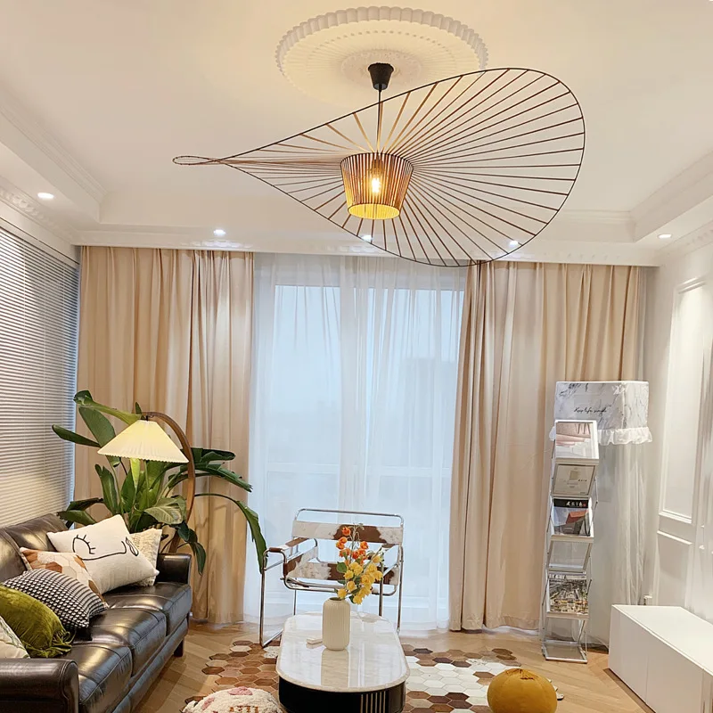 Art Straw Hat Chandelier E27 Led Hanging Lamp Living Dining Room Style Vertigo Suspension Luminaire Bedroom Decor Pendant Light