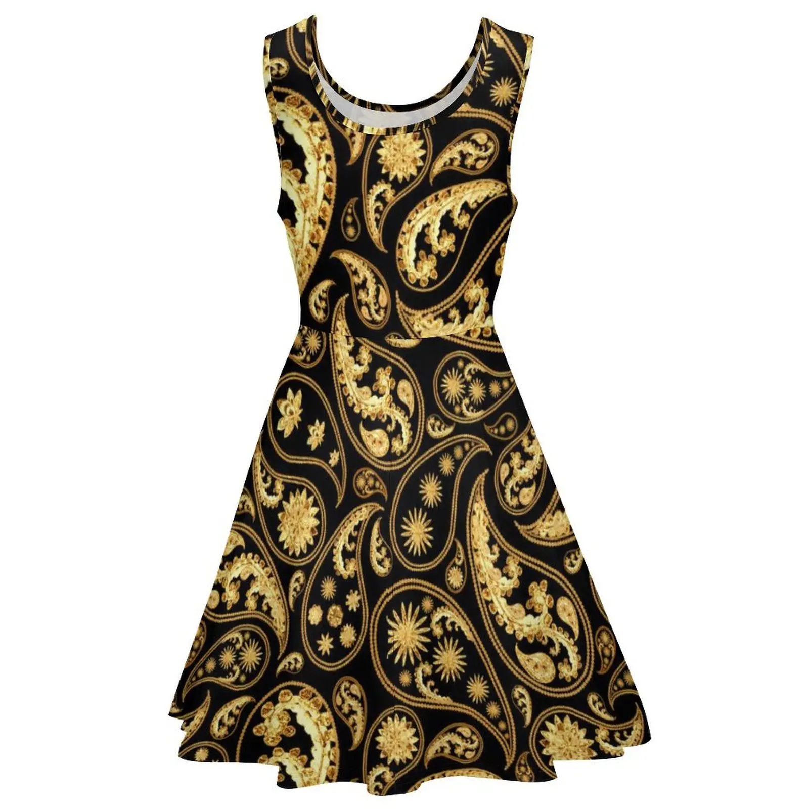 Traditional Paisley Dress Vintage Print Sexy Dresses High Waist Street Style Big Size Skate Dress Women Graphic Vestidos