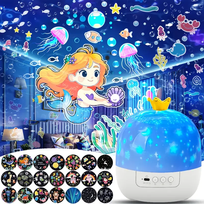 Enchanted Ocean Light Projector, 21 Themes Interchangeable, 360° Rotating, Soft Glow, Perfect as Birthday/Christmas/NewYear Gift