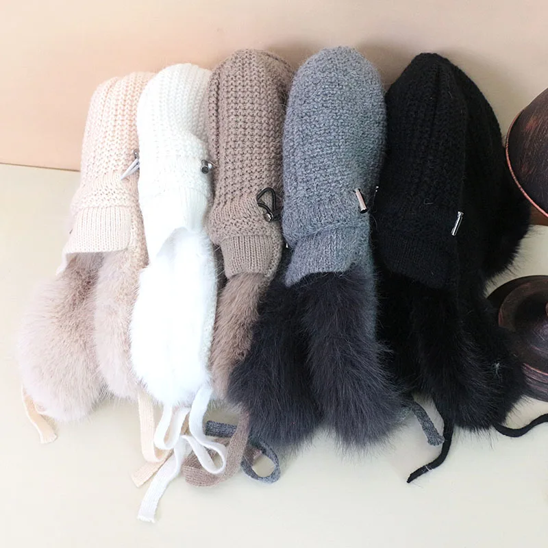 Chapeaux à oreillettes pour femmes, casquette Bomber, Ushanka, chapeau en fourrure chaud, casquettes de luxe russes en peluche, blanc, automne,