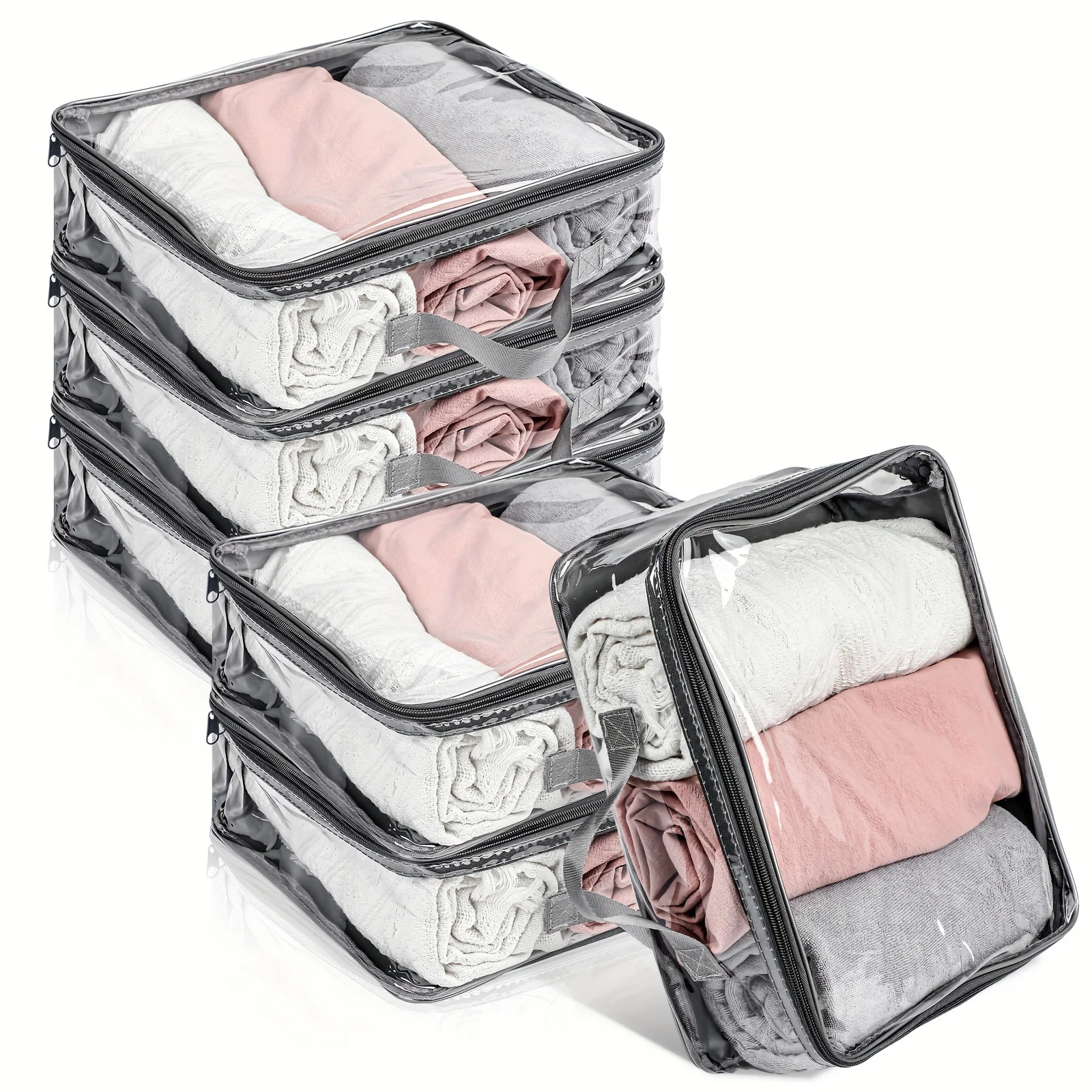 

6 Pieces Large Clear Travel Packing Cube Clear Vinyl Zippered Storage Bags See Through Moving Bag PVC Multipurpose Pouch With Handle For Suitcase Shirts Dress Storage (Gray, 11.8 X 10.2 X 3.9 Inch)
