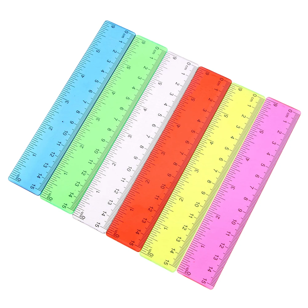 6Pcs set 15cm ruler candy-colored plastic straight ruler