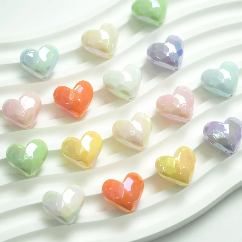 17x19mm AB Color Love Heart Smooth Acrylic Beads Loose Spacers For Jewelry Making Diy Handmade Bracelets Necklace Accessories