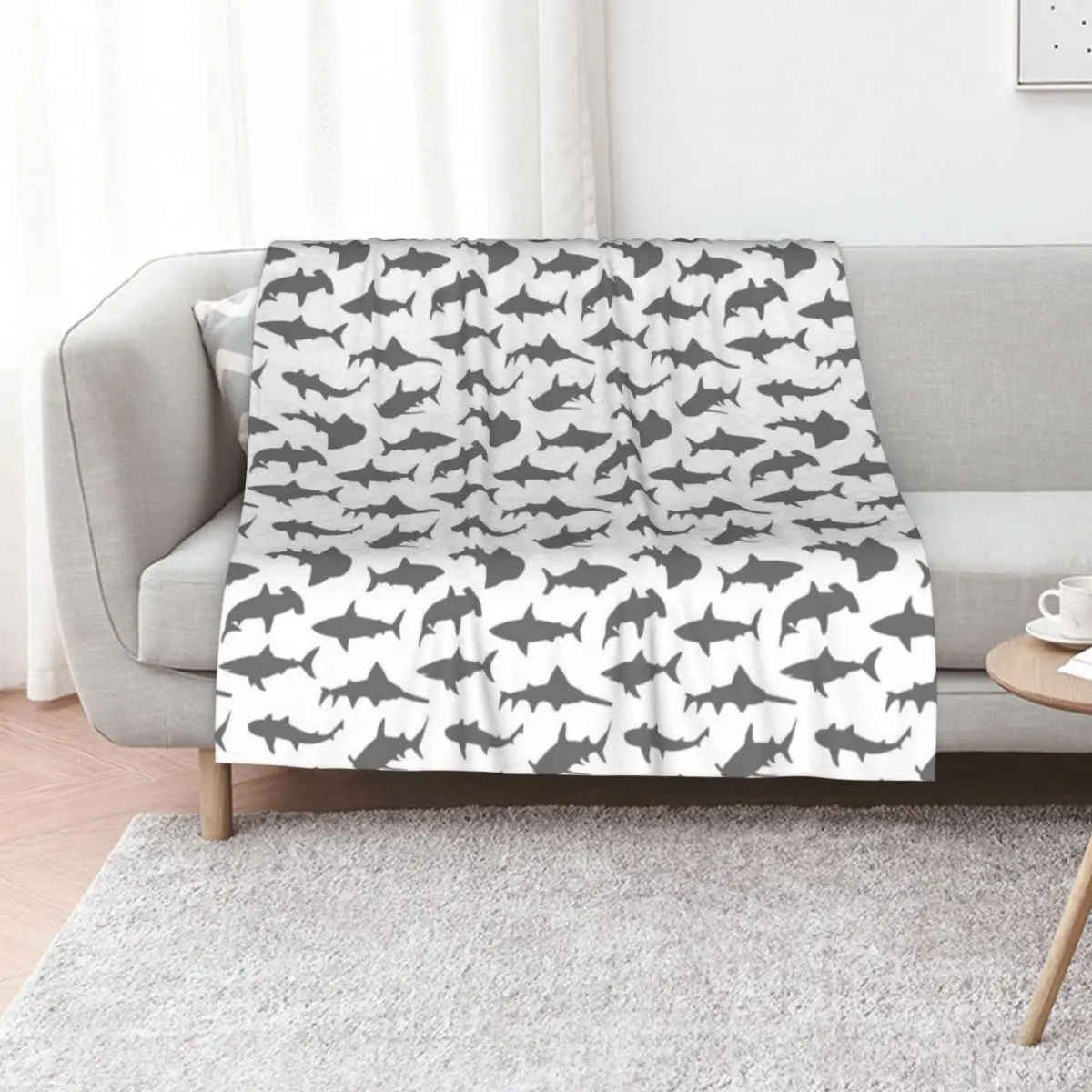 Grey Sharks Throw Blanket Stylish Couch Blanket for Home Living Room