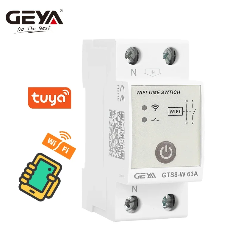 GEYA GTS8-W TUYA WIFI Smart Time Relay Switch 2P 32A 40A 63A 80A DIN Rail for Smart Home Wireless Remote Control Switch