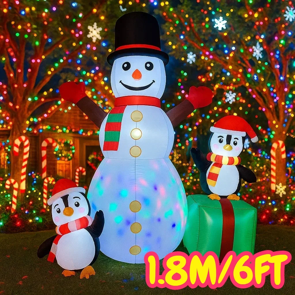 6FT زينة عيد الميلاد نفخ ثلج البطريق هدية صندوق اللعب ساحة المنزل الحلي مع LED ديكور لعبة زينة عيد الميلاد