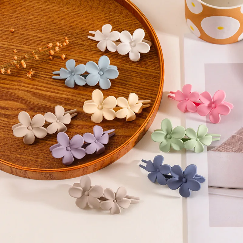 Sweet Solid Acrylic Duckbill Clip Large Double Flower Hair Side Clamp Grab Ponytail Hairpin Elegant Headwear Hair Accessories