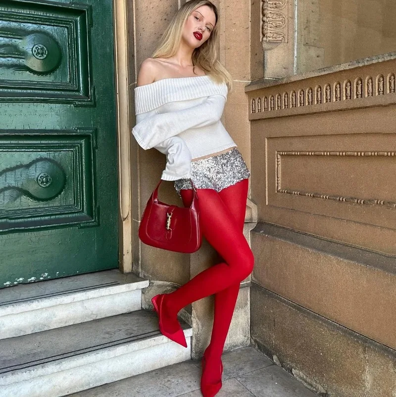 Trendix Neue Rote Strümpfe Frauen Bodycon Super Elastische Durchsichtige Spitze Strumpfhosen Herbst Sexy Schlanke Elegante Burgunder Strumpfhosen Winter – Detail 21