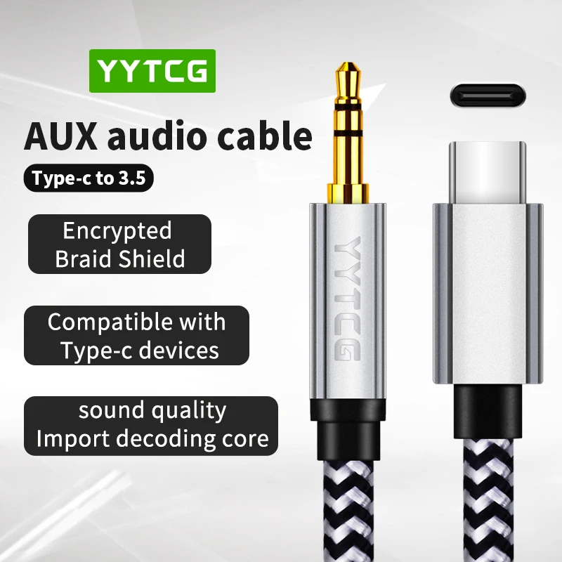 YYTCG USB C to 3.5mm AUX Headphones Type C 3.5 Jack Adapter for Car Speaker Headphone Tipo C Auxiliary Adapter 0.6M 1.2M 1.8M