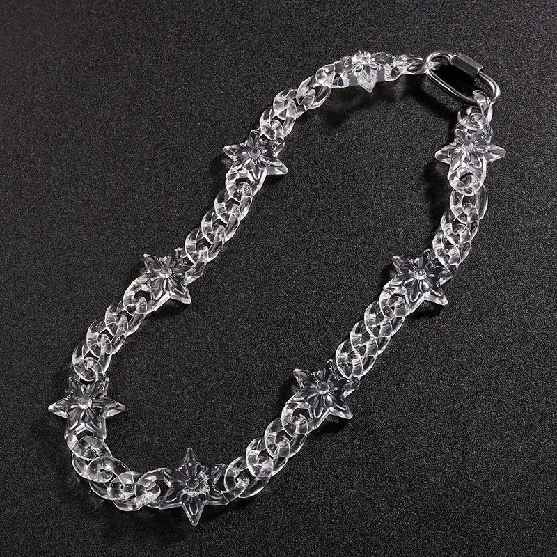 Big Clear Acrylic Jesus Piece Pendant Necklace for Women Men New Statement Spike Chain Necklace Rock Party Jewelry Hiphop Gifts