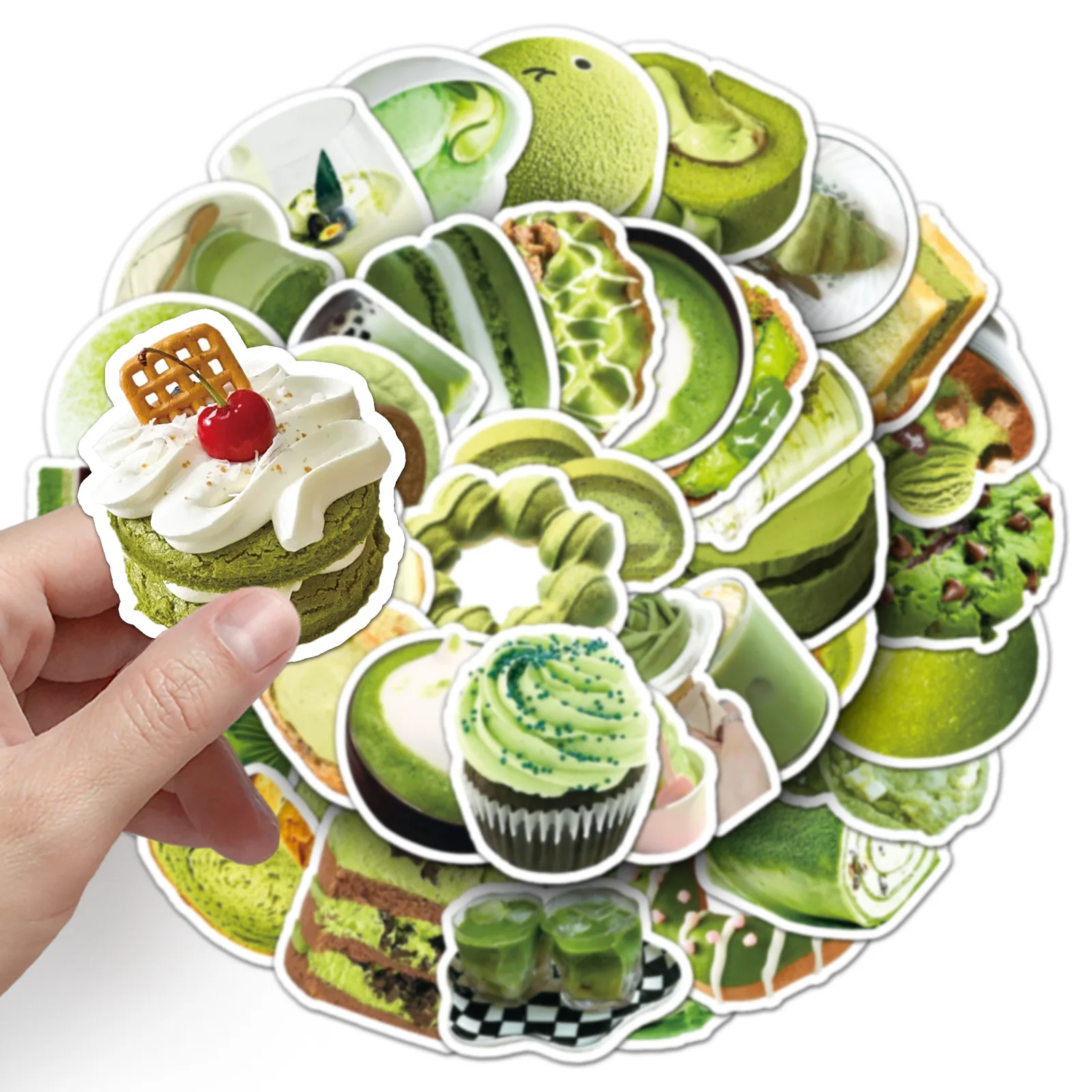 

10/50PCS Green Matcha INS Style Cute Food Cartoon Doodle Creative DIY Phone Case Scrapbook Bicycle Guitar Desk Kids Toy Gift