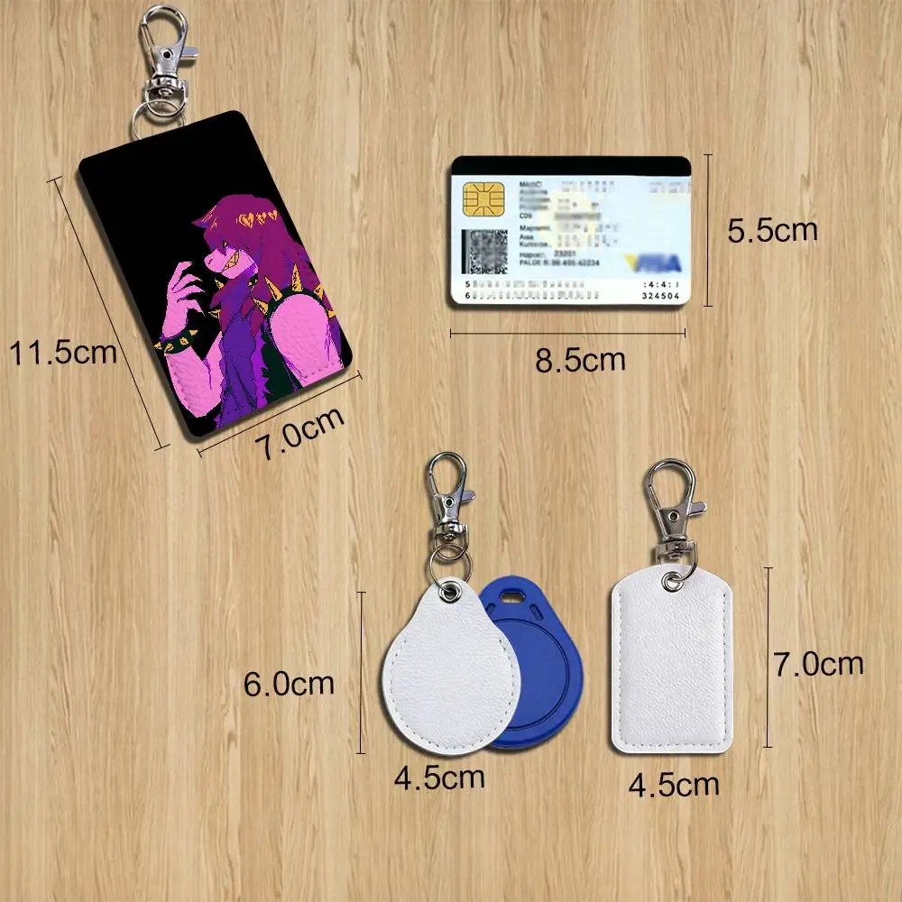 Contrasting personalities Flowery Deltarune Rectangle ID Card Case Keychain Access Card Bag Key Tag Ring Leather Card Holder Key