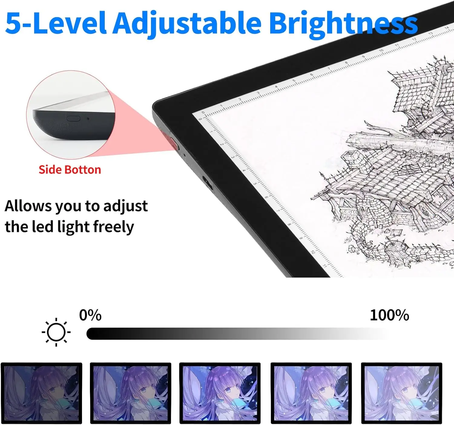 KOBAIBAN A4 Rechargeable Magnetic Tracing Light Box, 5 Levels Brightness,Cordless Battery Powered Light Pad for Diamond Painting