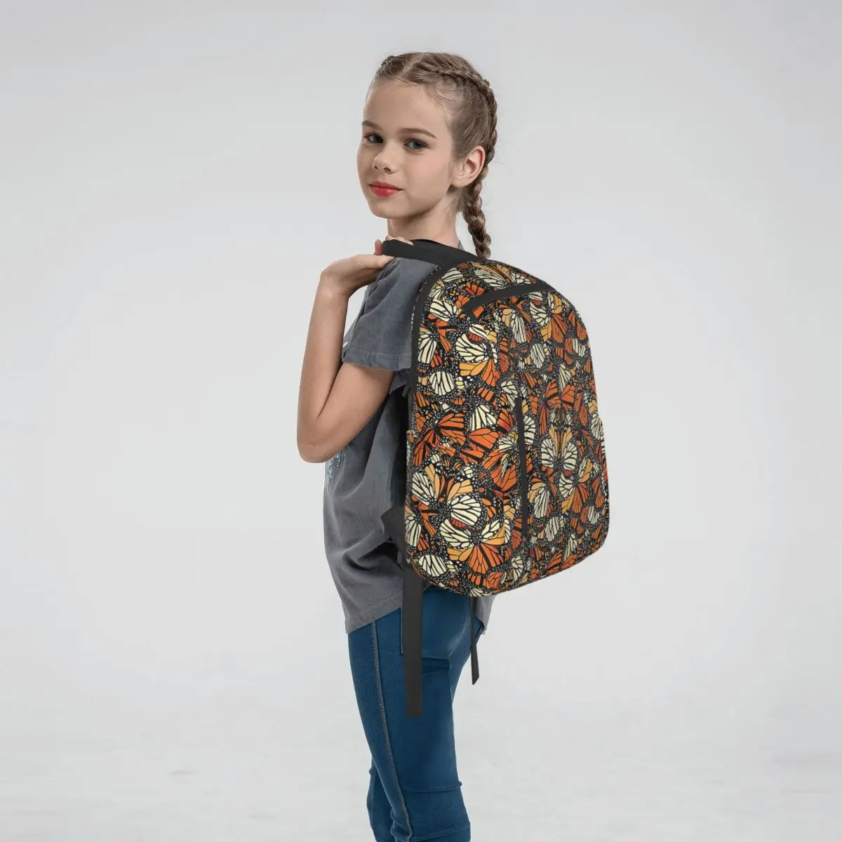 Orange Monarch Butterfly Backpack Large Capacity Boys Girls BookBag School Bag Shoulder Bags for Men Women