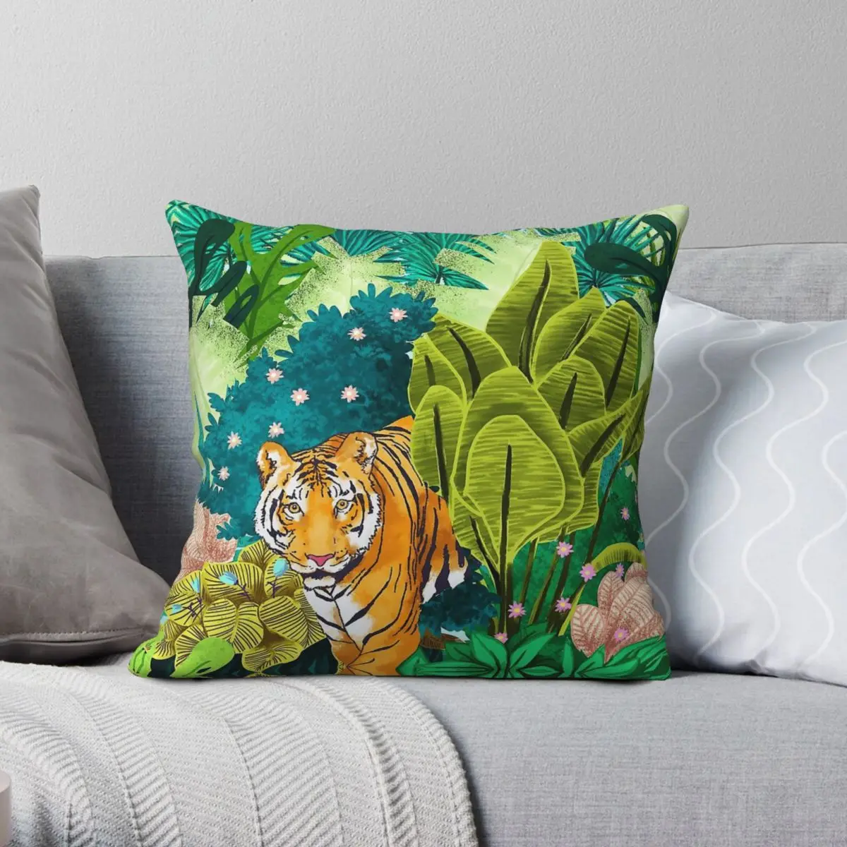 

Wile Nature Jungle Tiger Pillowcase Polyester Linen Velvet Creative Zip Decor Throw Pillow Case Sofa Seater Cushion Cover