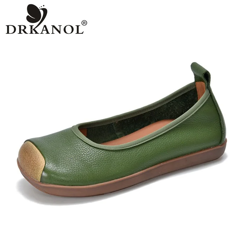 DRKANOL 2026 Spring Summer Shallow Slip On Loafers Women Mixed Colors Genuine Cow Leather Square Toe Casual Flat Shoes H685-58T