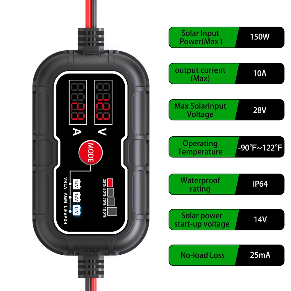 1pc 10A 12V Lithium Battery LCD Digital MPPT Solar Charge Panel Controller Regulator Black Plastic+Electronic Component