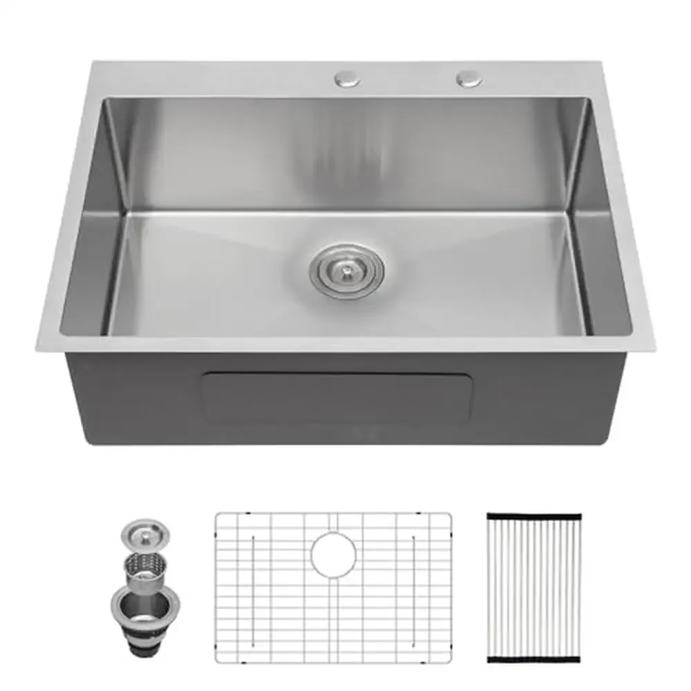 Stainless Steel Drop In Kitchen Sink Single Bowl Topmount 28x22x9 Inch Basin 16 Gauge Above Counter Commercial Grade Rust &