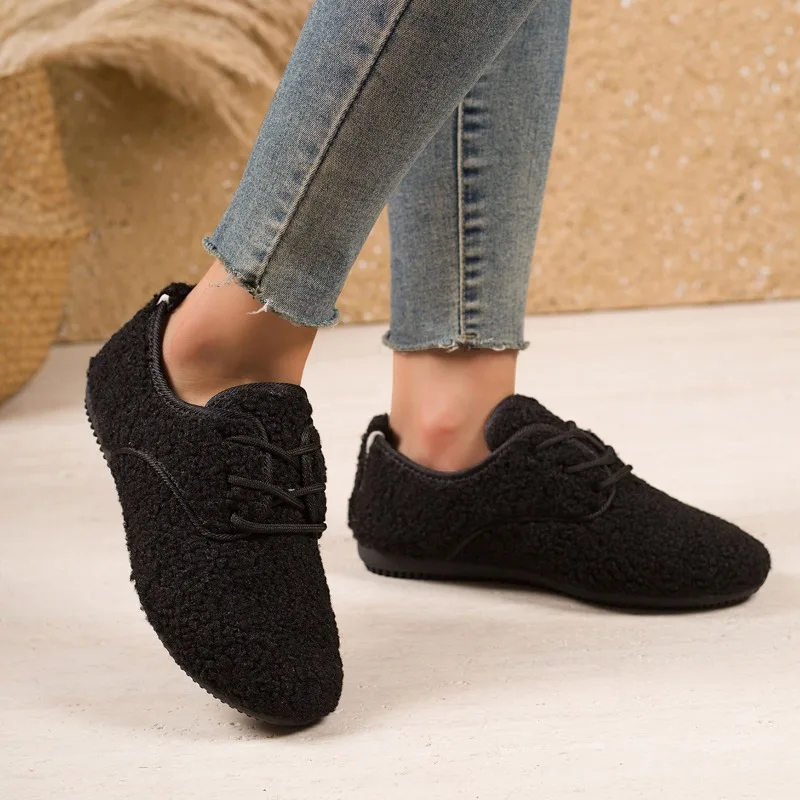 Fur Women's Shoes Concise Outdoor Keep Wool Lined Comfortable Warm Loafers 2025 Autumn Winter Ladies Comfort Cotton Flats Shoes