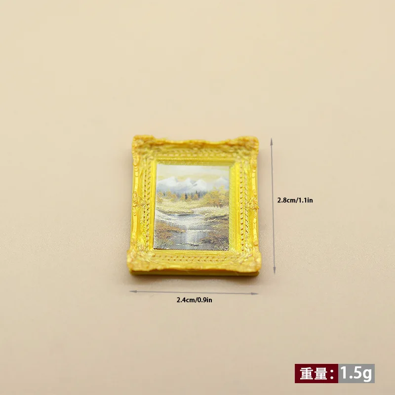 1:12 Dollhouse Miniature Vintage Gold Picture Frame Famous Painting Mini Oil Painting Wall Decor DIY Micro Scene Ornament